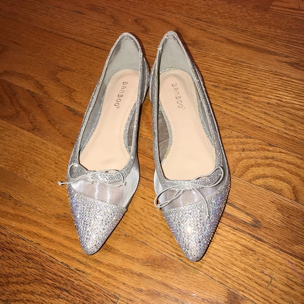Brand New Bamboo Silver Sparkling Flats